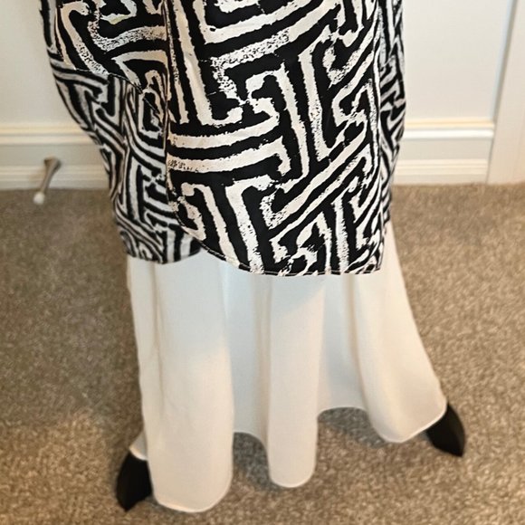 Kay Unger Halter Maxi Sundress 10 Black and White Silk - Picture 11 of 16